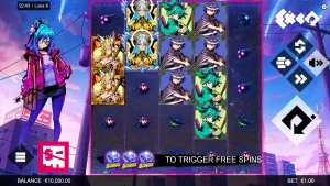 Tampilan visual neon cyberpunk dari slot Luna X dengan karakter anime.