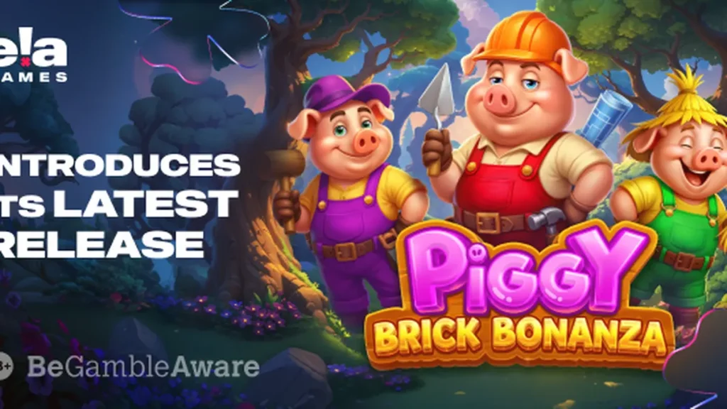 Tampilan visual permainan slot Piggy Brick Bonanza dengan tema pembangunan rumah